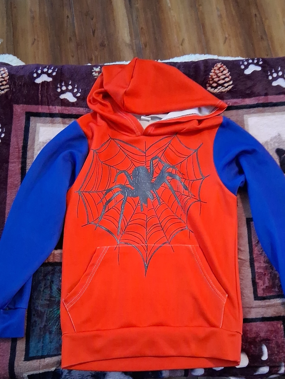 Kids Orange and Blue Spider Web Hoodie - Youth Pullover